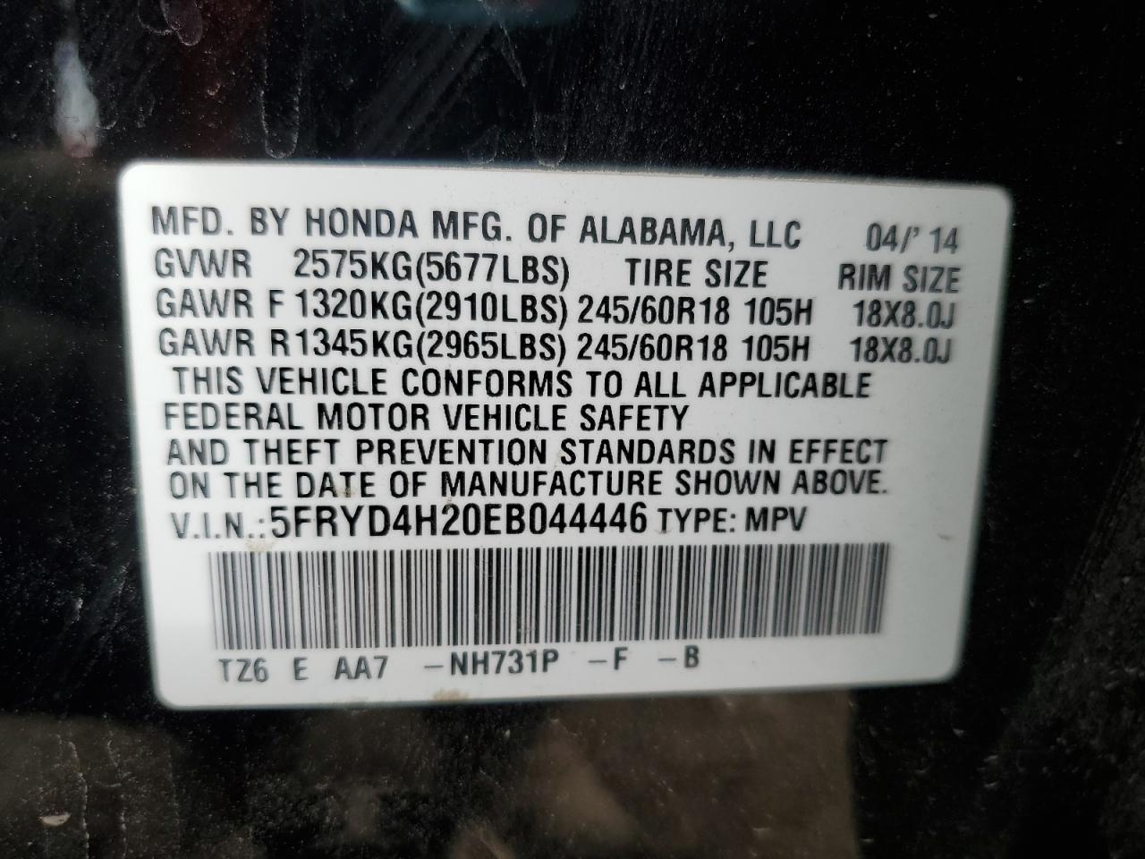 2014 Acura Mdx VIN: 5FRYD4H20EB044446 Lot: 82732185