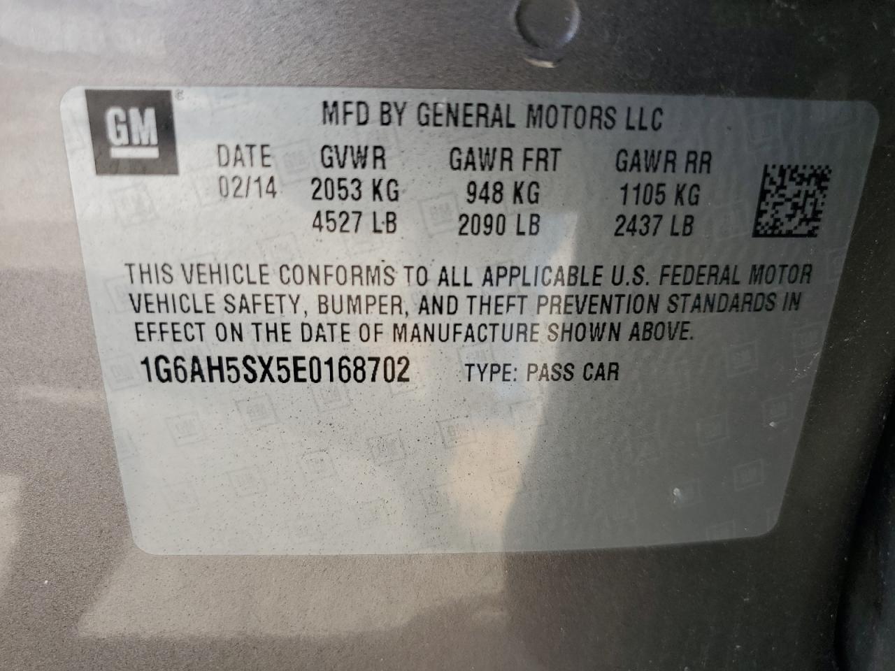 2014 Cadillac Ats Luxury VIN: 1G6AH5SX5E0168702 Lot: 85167425