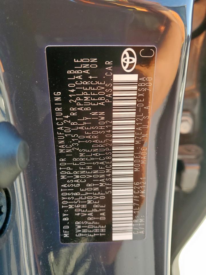 2025 Toyota Corolla Se VIN: 5YFS4MCE8SP220412 Lot: 84948635