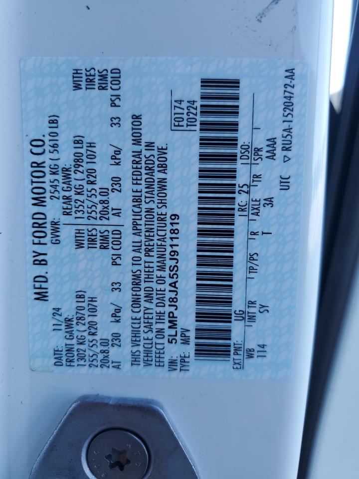 2025 Lincoln Nautilus Premiere VIN: 5LMPJ8JA5SJ911819 Lot: 82668745