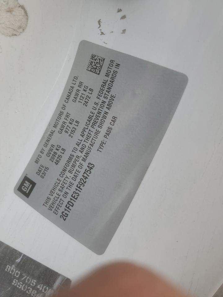 2015 Chevrolet Camaro Lt VIN: 2G1FD1E31F9247543 Lot: 86406525