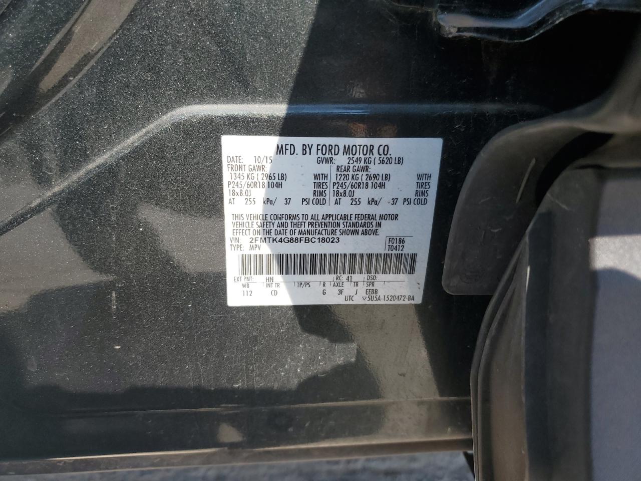 2015 Ford Edge Se VIN: 2FMTK4G88FBC18023 Lot: 82241345