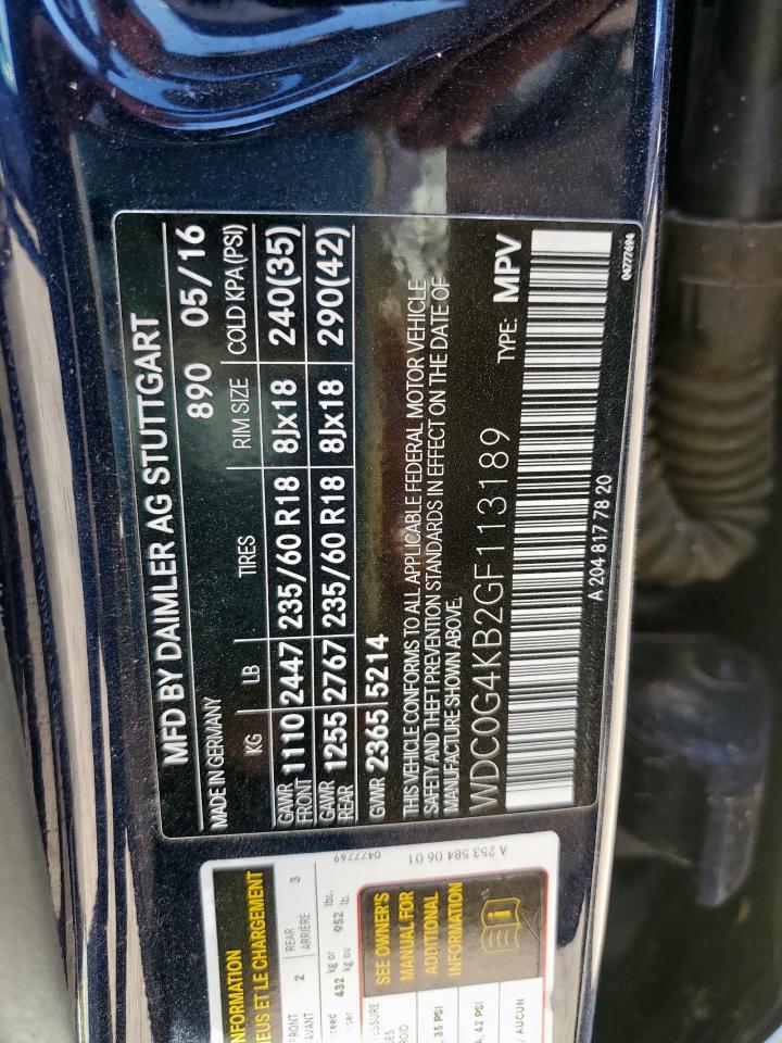 2016 Mercedes-Benz Glc 300 4Matic VIN: WDC0G4KB2GF113189 Lot: 87239465