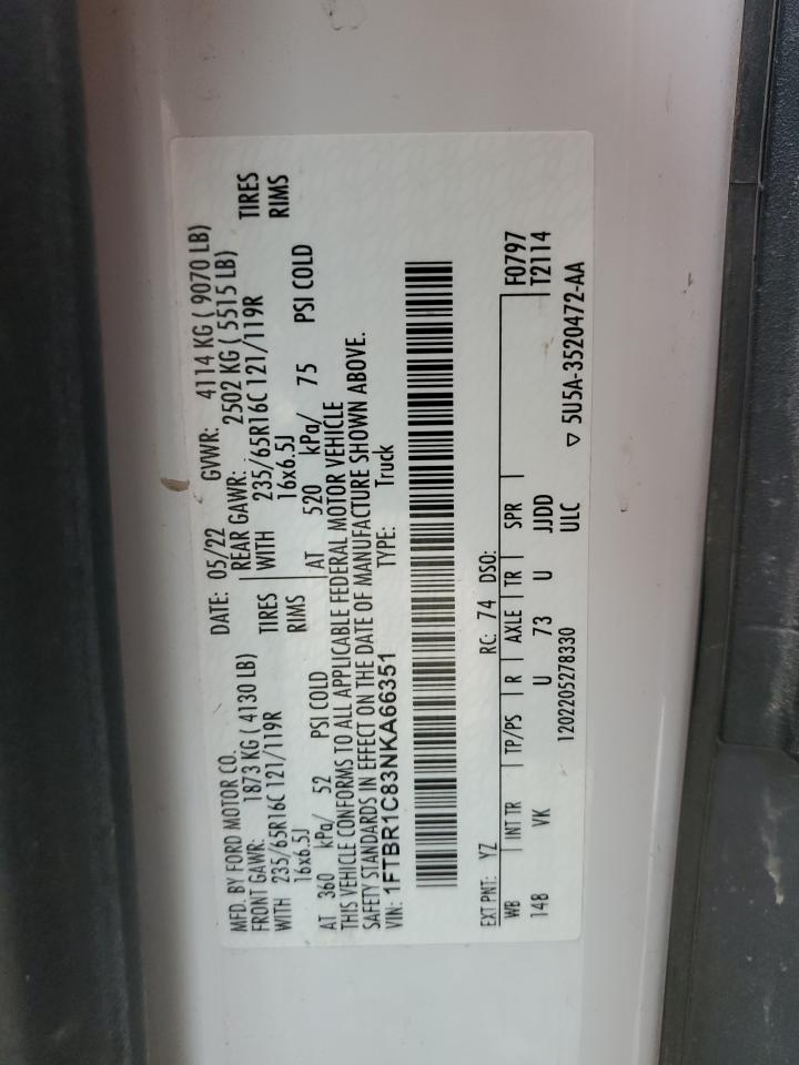 2022 Ford Transit T-250 VIN: 1FTBR1C83NKA66351 Lot: 90887825