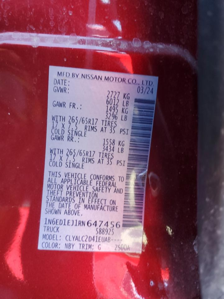 2024 Nissan Frontier S VIN: 1N6ED1EJ1RN647456 Lot: 85902575