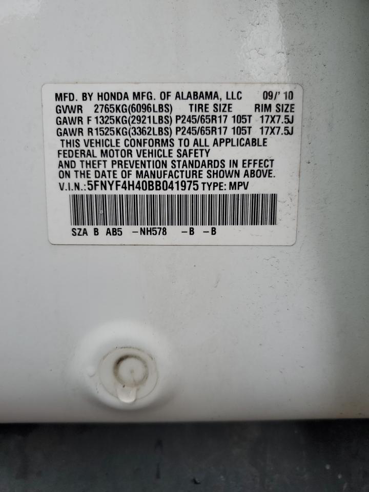 2011 Honda Pilot Ex VIN: 5FNYF4H40BB041975 Lot: 90045845