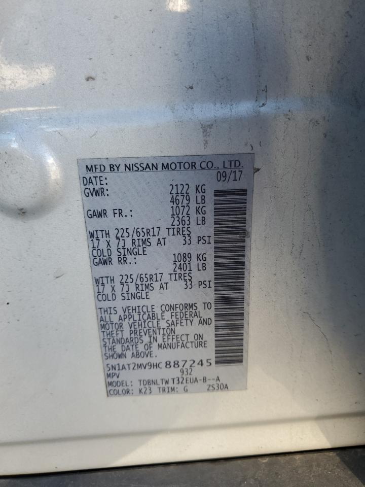 2017 Nissan Rogue Sv VIN: 5N1AT2MV9HC887245 Lot: 85318355