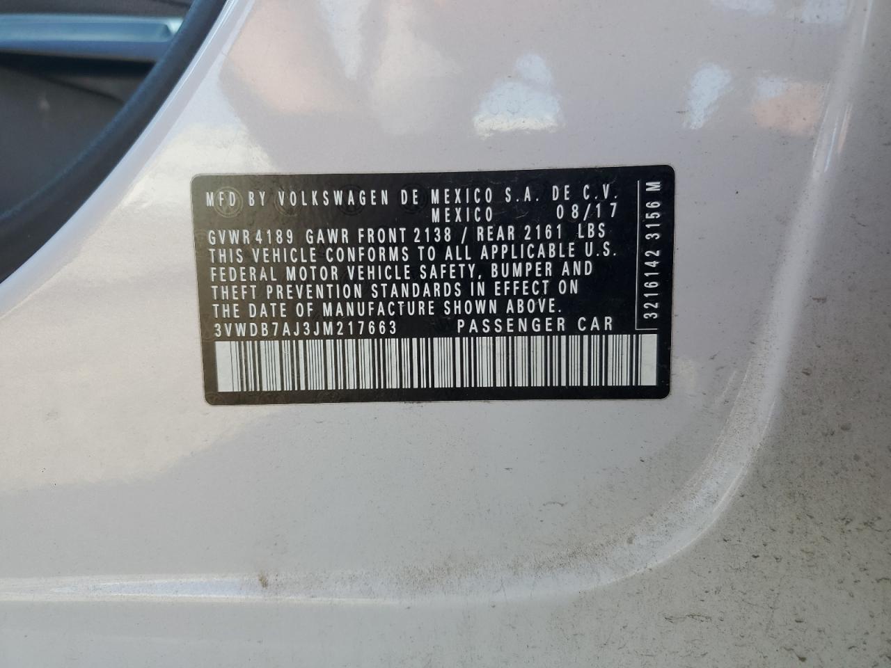 2018 Volkswagen Jetta Se VIN: 3VWDB7AJ3JM217663 Lot: 84575015