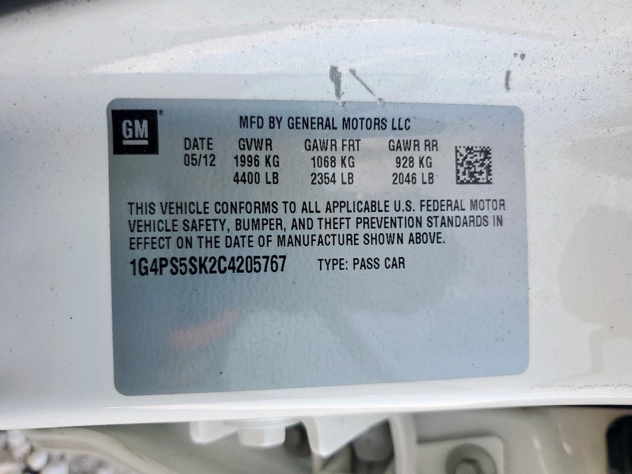 2012 Buick Verano VIN: 1G4PS5SK2C4205767 Lot: 87216305