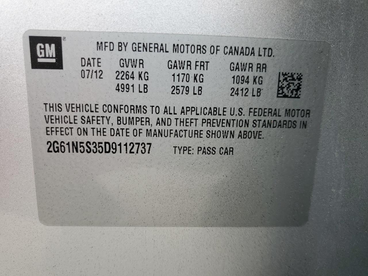 2013 Cadillac Xts VIN: 2G61N5S35D9112737 Lot: 85161125