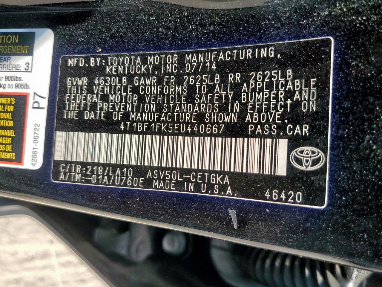 2014 Toyota Camry L VIN: 4T1BF1FK5EU440667 Lot: 82186995