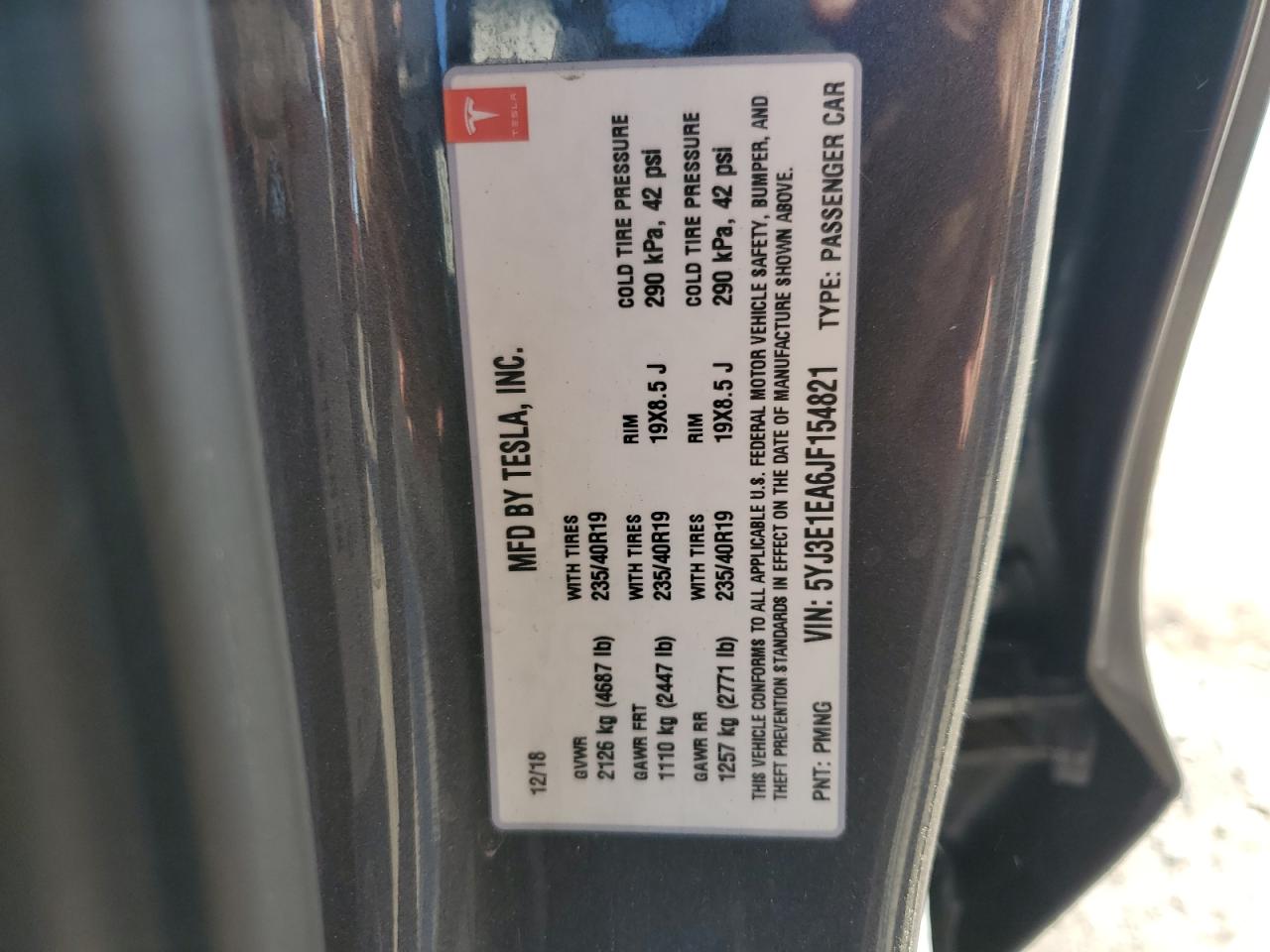 2018 Tesla Model 3 VIN: 5YJ3E1EA6JF154821 Lot: 86888795