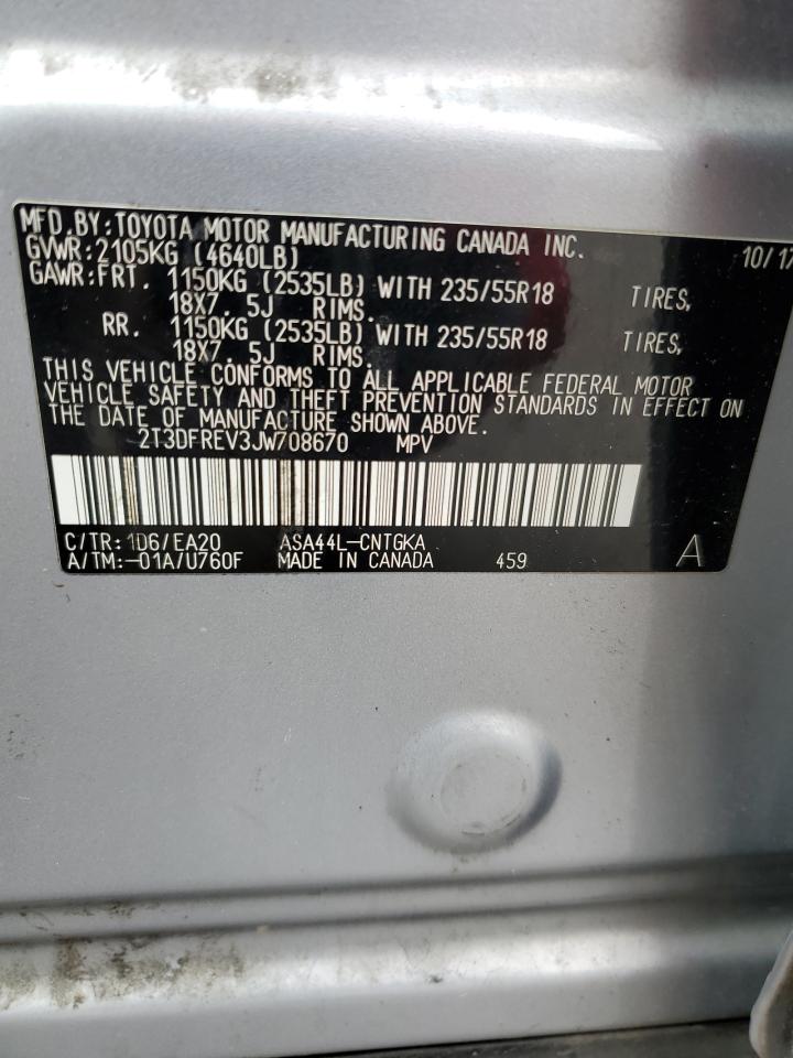 2018 Toyota Rav4 Limited VIN: 2T3DFREV3JW708670 Lot: 82340105