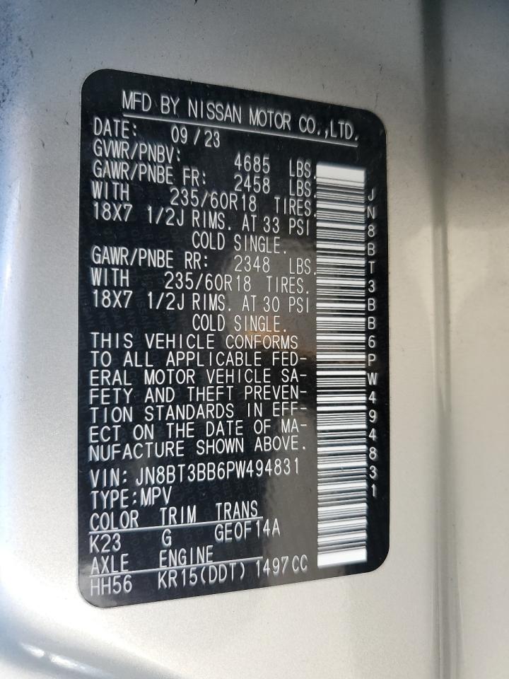 2023 Nissan Rogue Sv VIN: JN8BT3BB6PW494831 Lot: 85642915