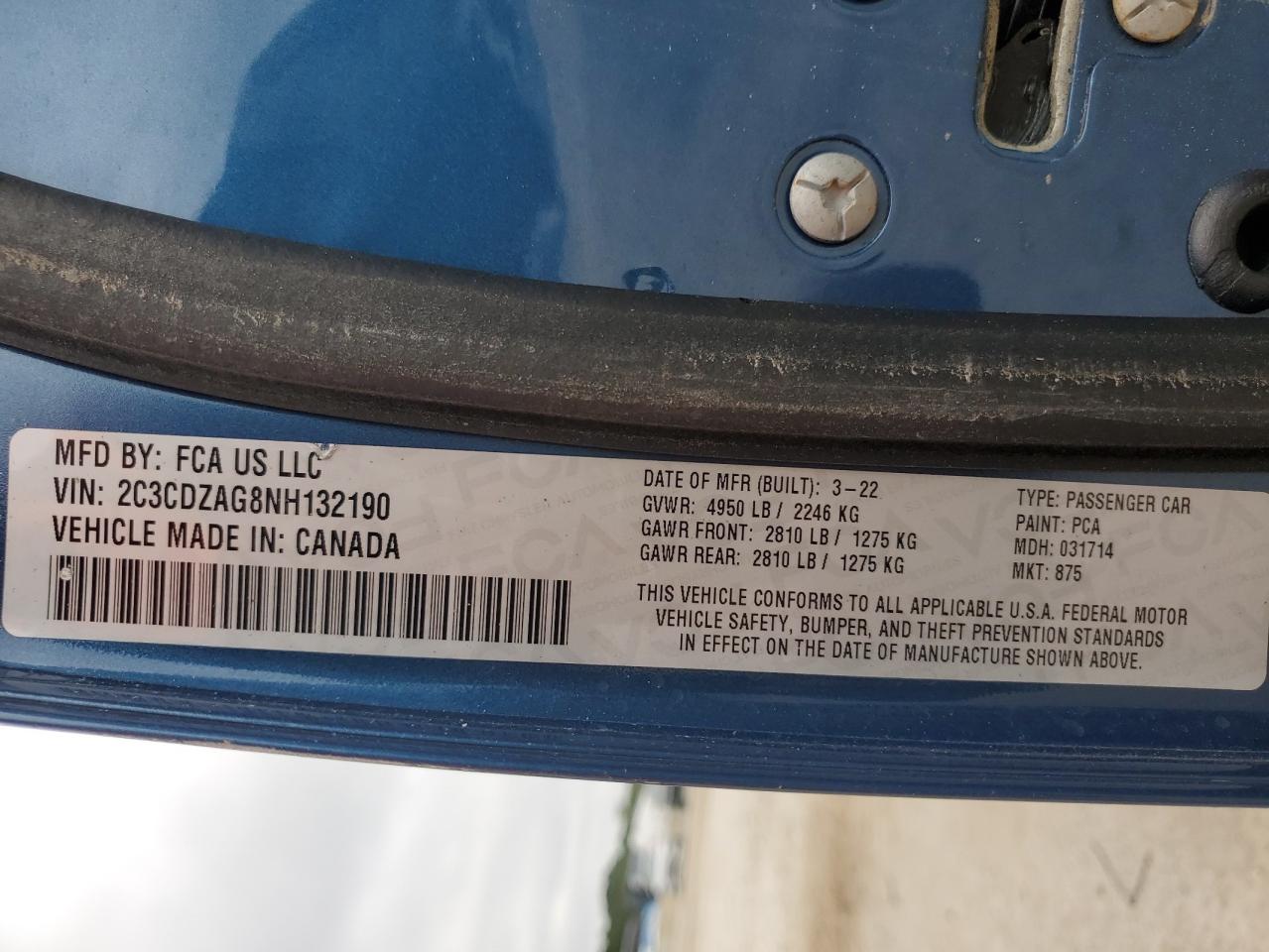 2022 Dodge Challenger Sxt VIN: 2C3CDZAG8NH132190 Lot: 85699195