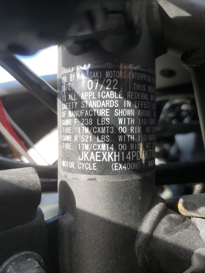 2023 Kawasaki Ex400 VIN: JKAEXKH14PDAK7700 Lot: 85853165
