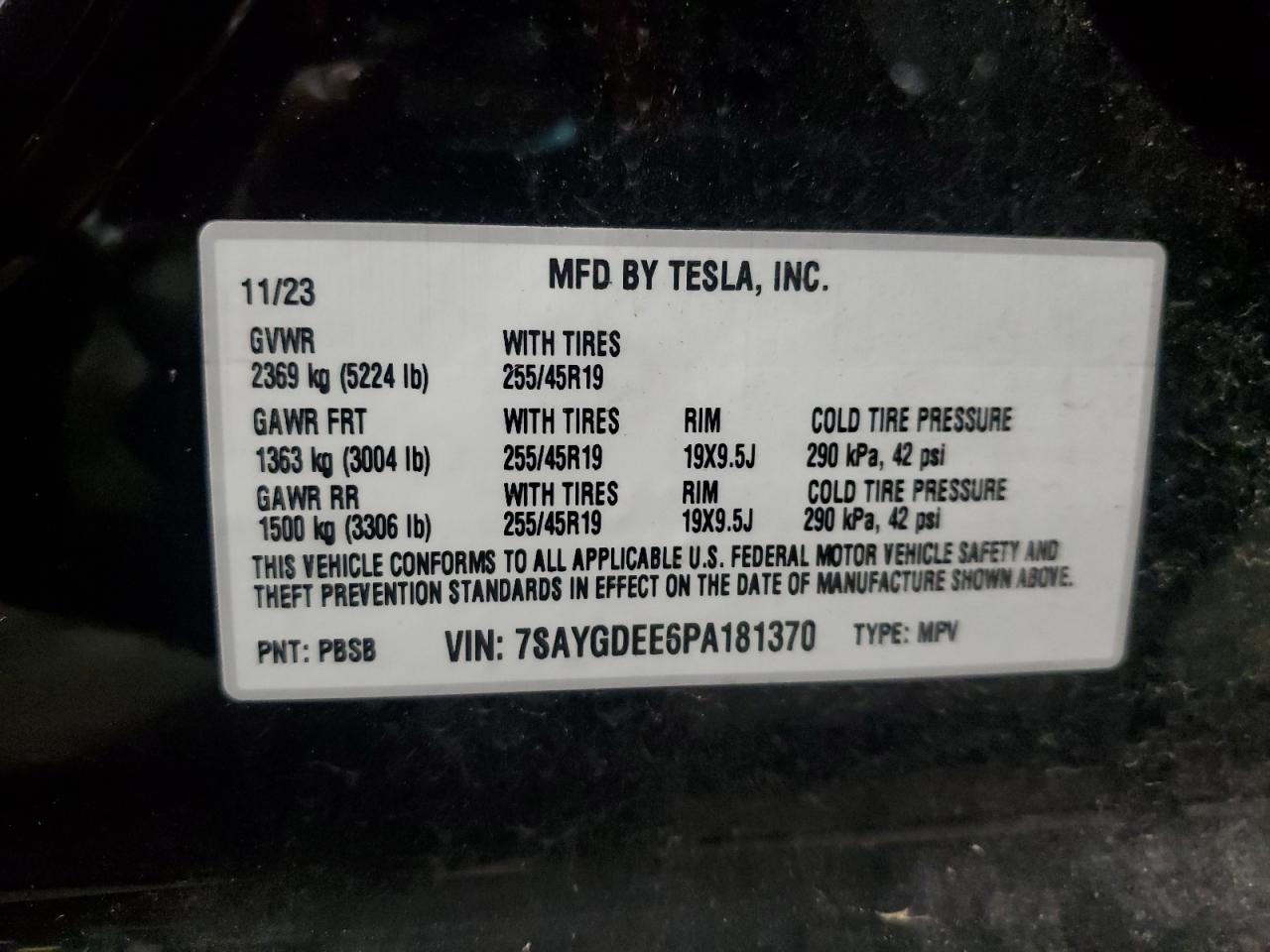 2023 Tesla Model Y VIN: 7SAYGDEE6PA181370 Lot: 89869915