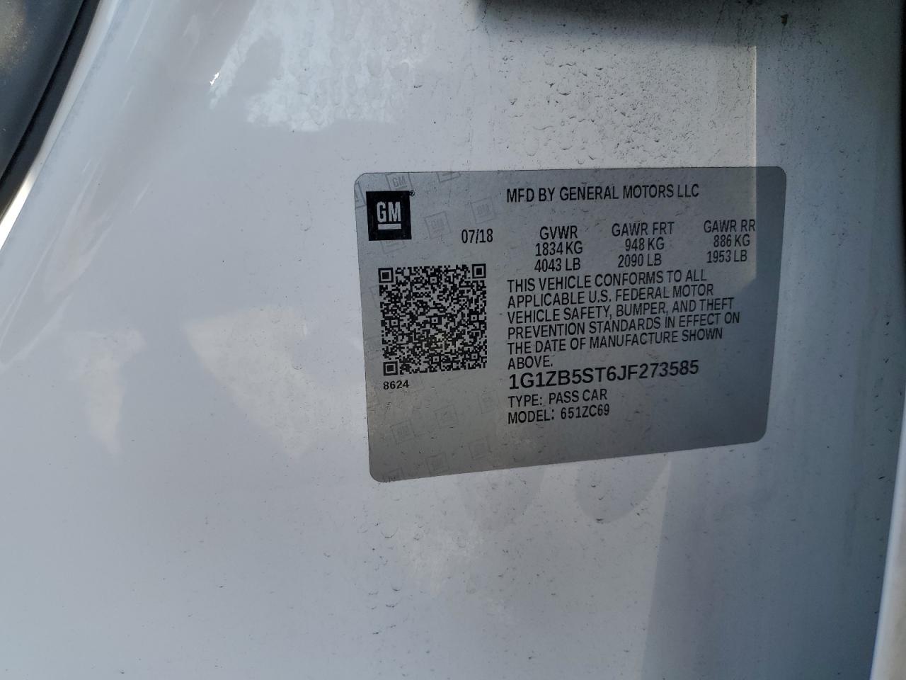 2018 Chevrolet Malibu Ls VIN: 1G1ZB5ST6JF273585 Lot: 82252545