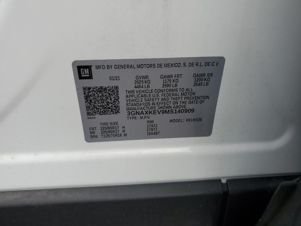 2021 Chevrolet Equinox Lt VIN: 3GNAXKEV9MS140909 Lot: 82233215