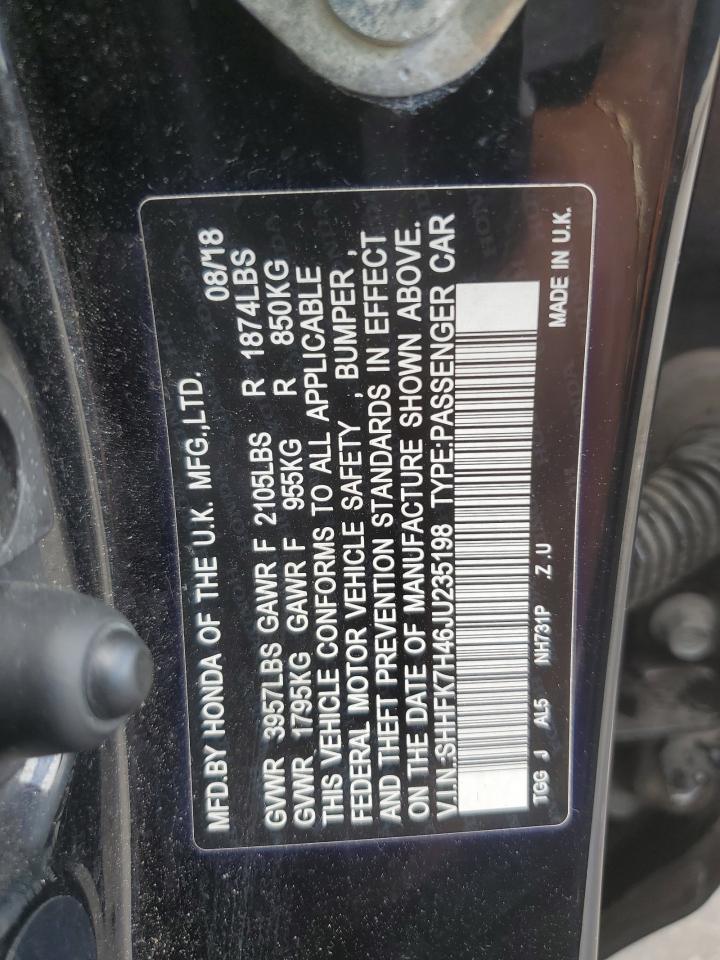 2018 Honda Civic Sport VIN: SHHFK7H46JU235198 Lot: 85177975