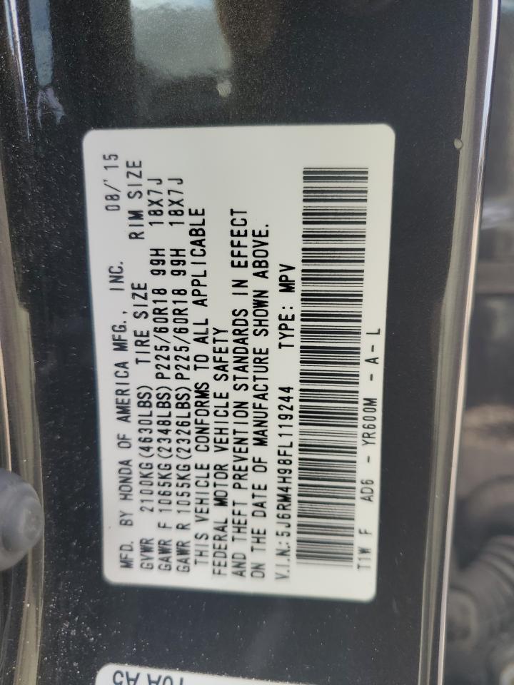 2015 Honda Cr-V Touring VIN: 5J6RM4H98FL119244 Lot: 85349115