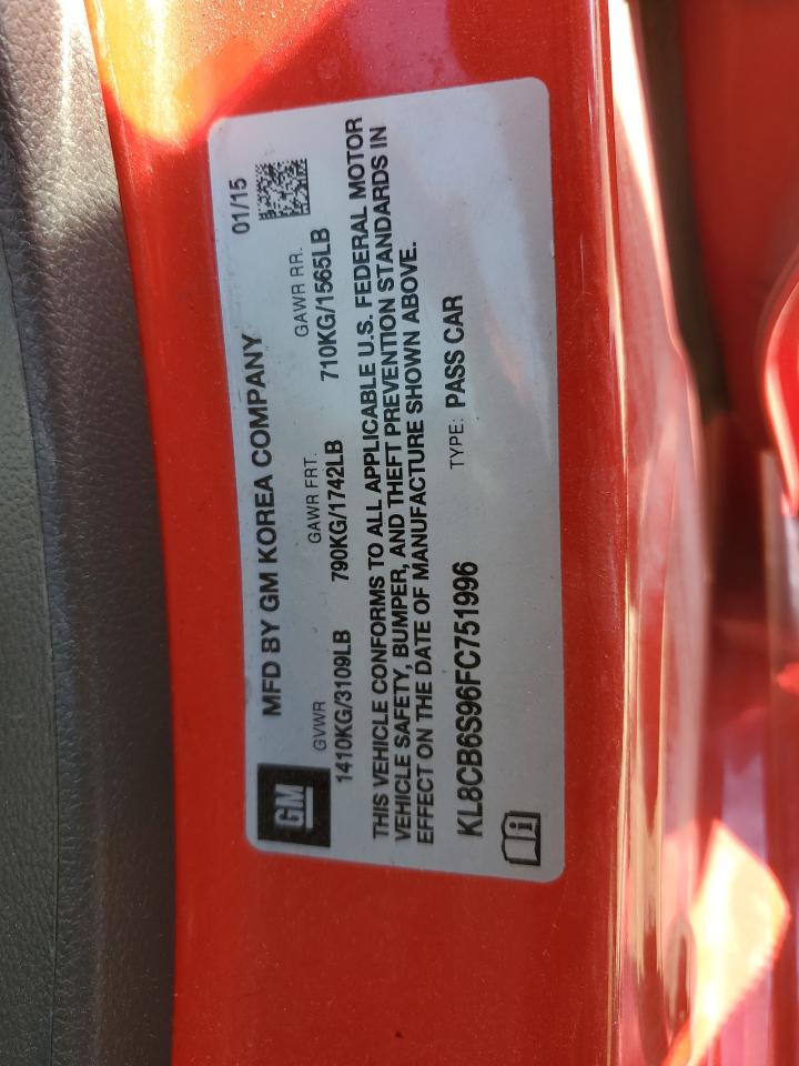 2015 Chevrolet Spark Ls VIN: KL8CB6S96FC751996 Lot: 82194345