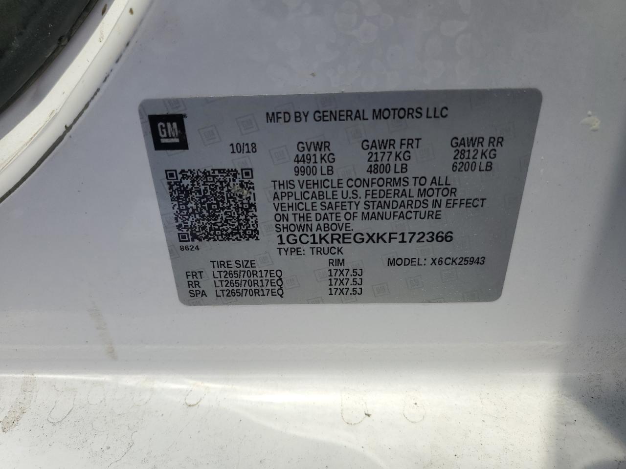 2019 Chevrolet Silverado K2500 Heavy Duty VIN: 1GC1KREGXKF172366 Lot: 82278845