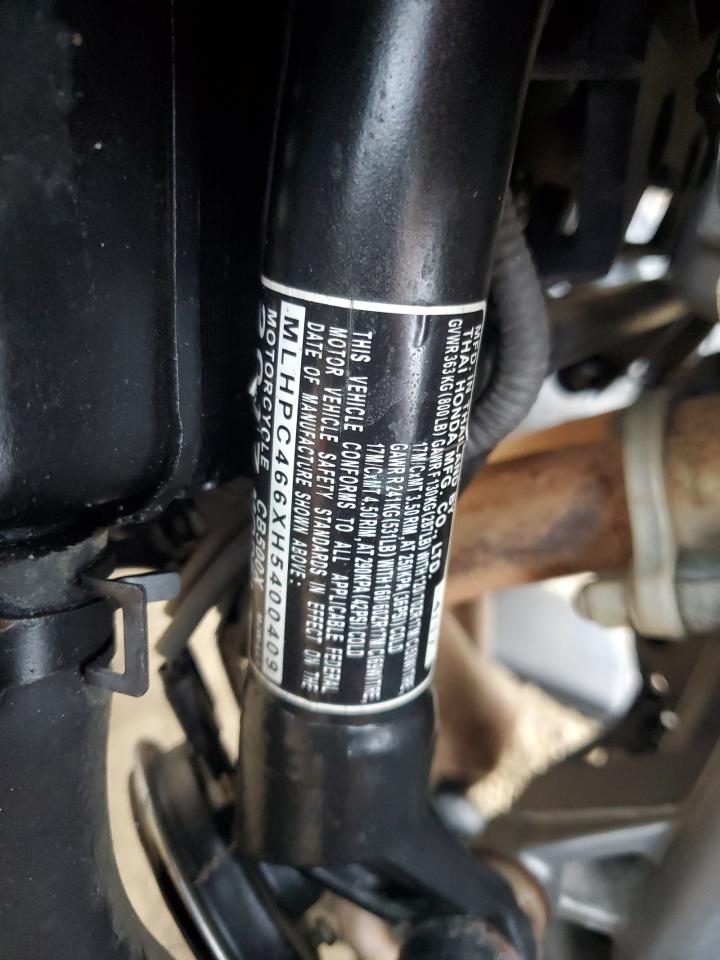 2017 Honda Cb500 X VIN: MLHPC466XH5400409 Lot: 85838515