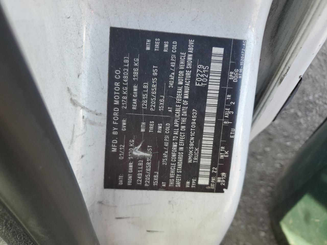 2012 Ford Transit Connect Xlt Premium VIN: NM0KS9CN1CT094937 Lot: 84955165