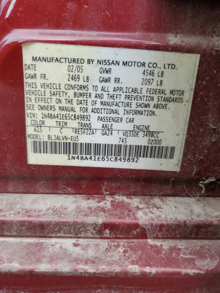 2005 Nissan Maxima Se VIN: 1N4BA41E65C849892 Lot: 90297725