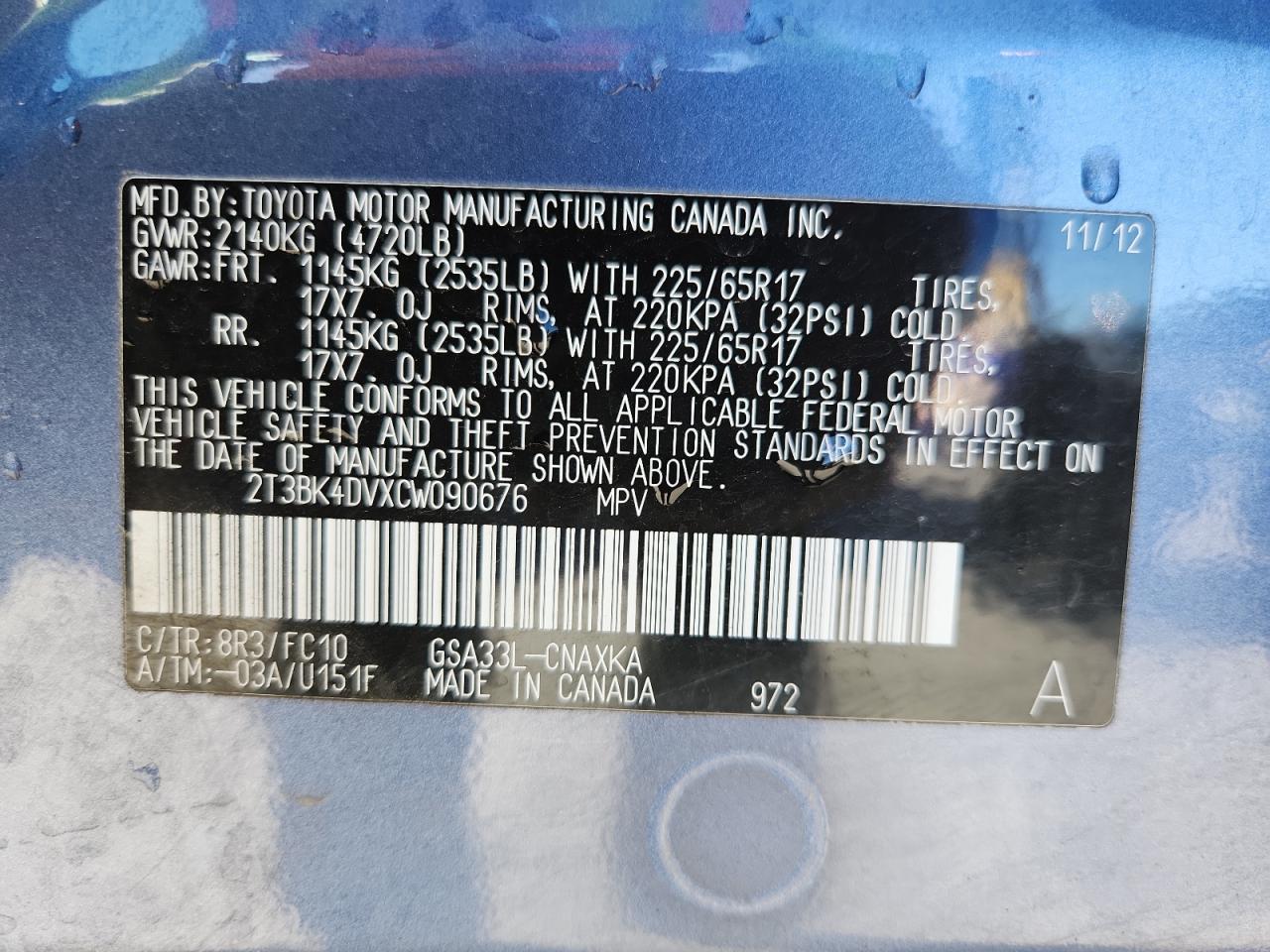 2012 Toyota Rav4 VIN: 2T3BK4DVXCW090676 Lot: 83990835