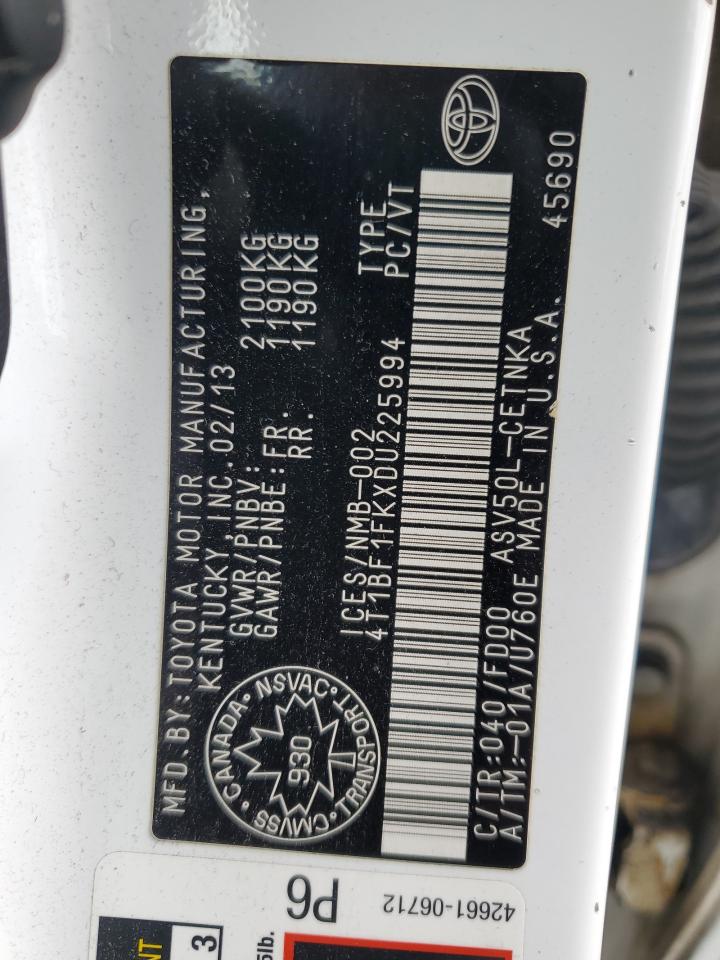 2013 Toyota Camry L VIN: 4T1BF1FKXDU225994 Lot: 85569375