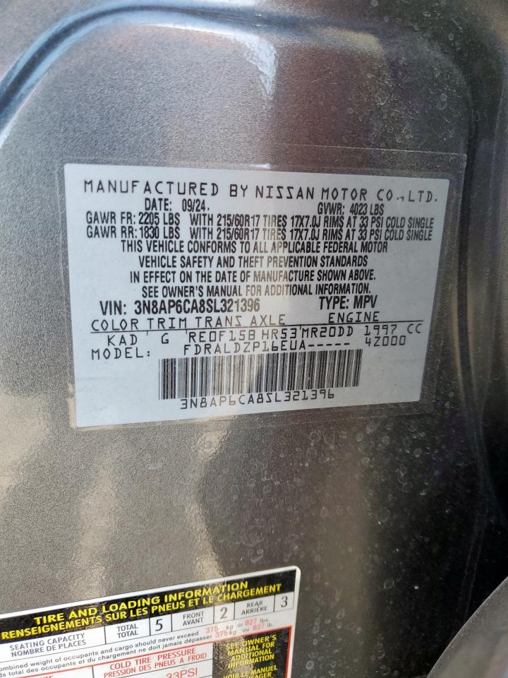 2025 Nissan Kicks Sv VIN: 3N8AP6CA8SL321396 Lot: 86292445