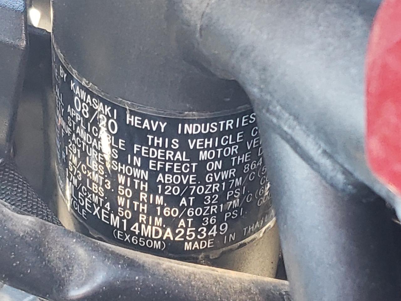 2021 Kawasaki Ex650 M VIN: ML5EXEM14MDA25349 Lot: 90395515