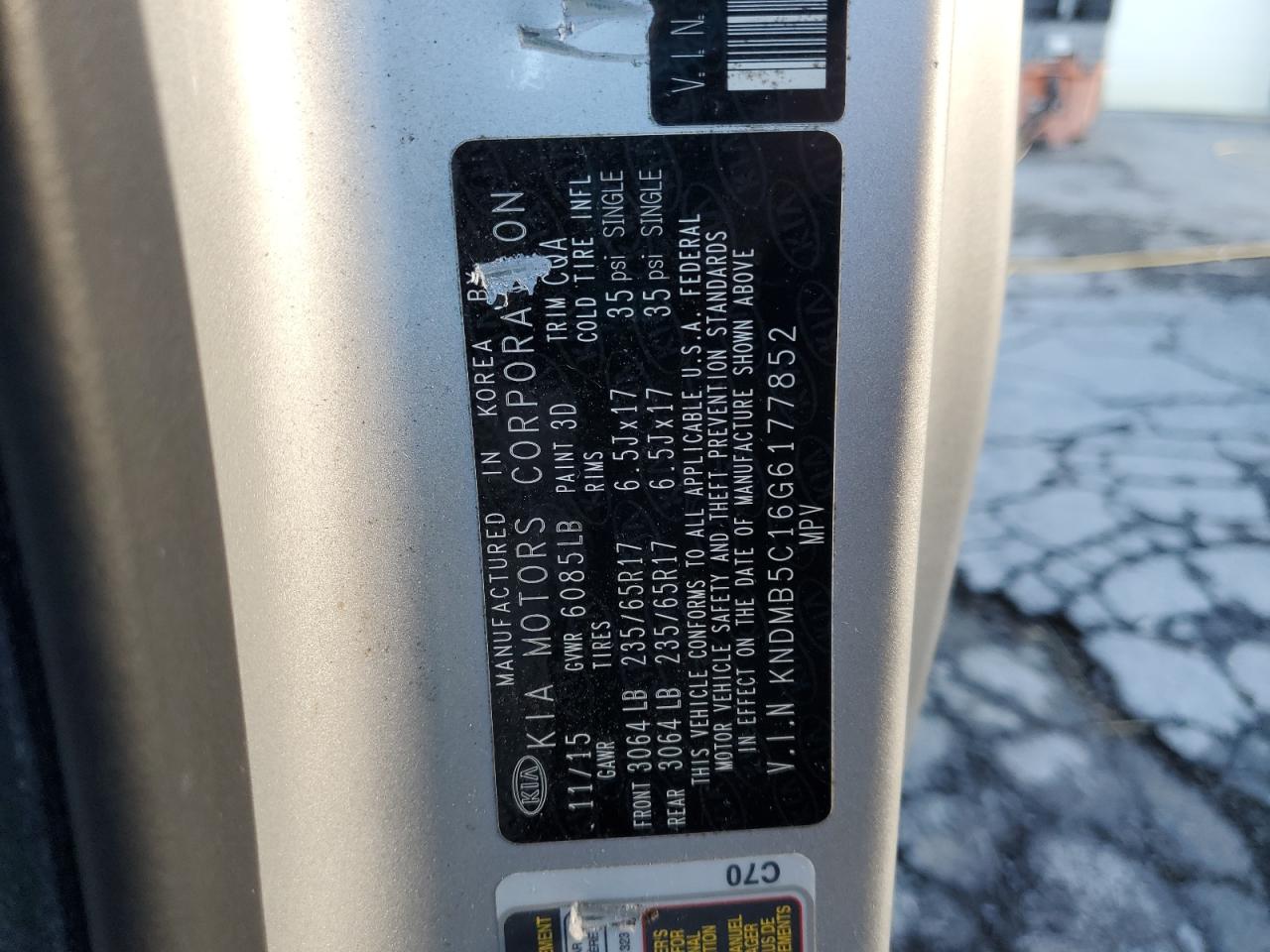 2016 Kia Sedona Lx VIN: KNDMB5C16G6177852 Lot: 86593335