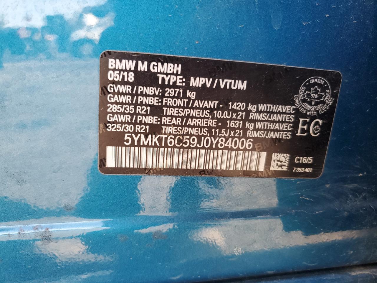 2018 BMW X5 M VIN: 5YMKT6C59J0Y84006 Lot: 84603445