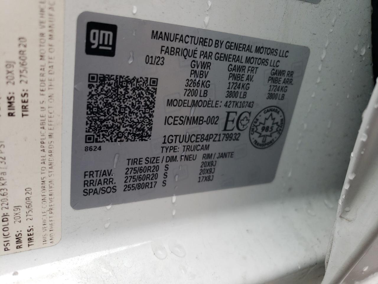 2023 GMC Sierra K1500 Elevation VIN: 1GTUUCE84PZ179932 Lot: 85385895