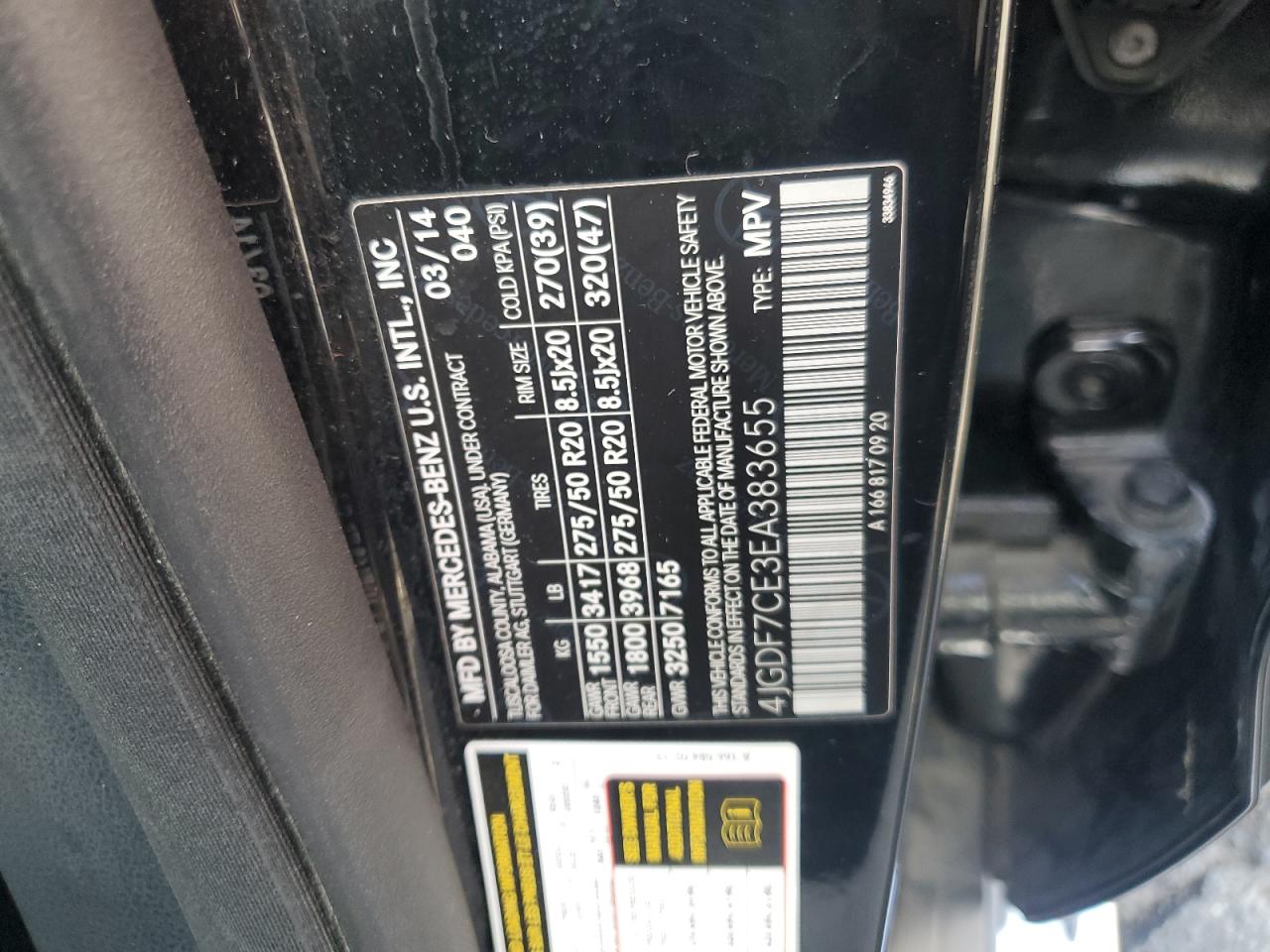 2014 Mercedes-Benz Gl 450 4Matic VIN: 4JGDF7CE3EA383655 Lot: 85499865