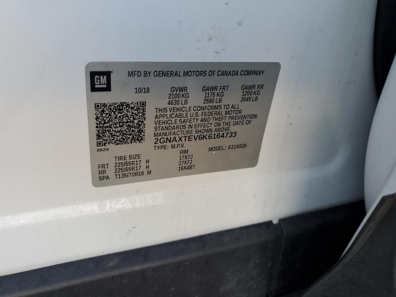 2019 Chevrolet Equinox Lt VIN: 2GNAXTEV6K6164733 Lot: 82204705