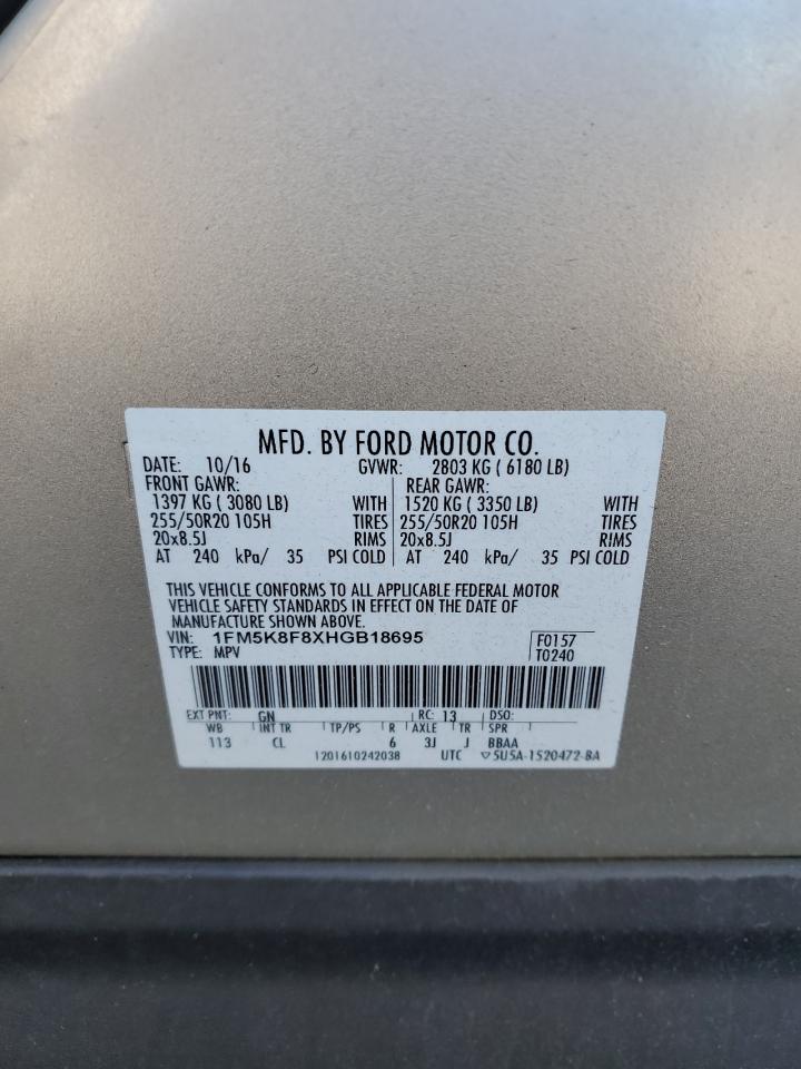 2017 Ford Explorer Limited VIN: 1FM5K8F8XHGB18695 Lot: 82319705