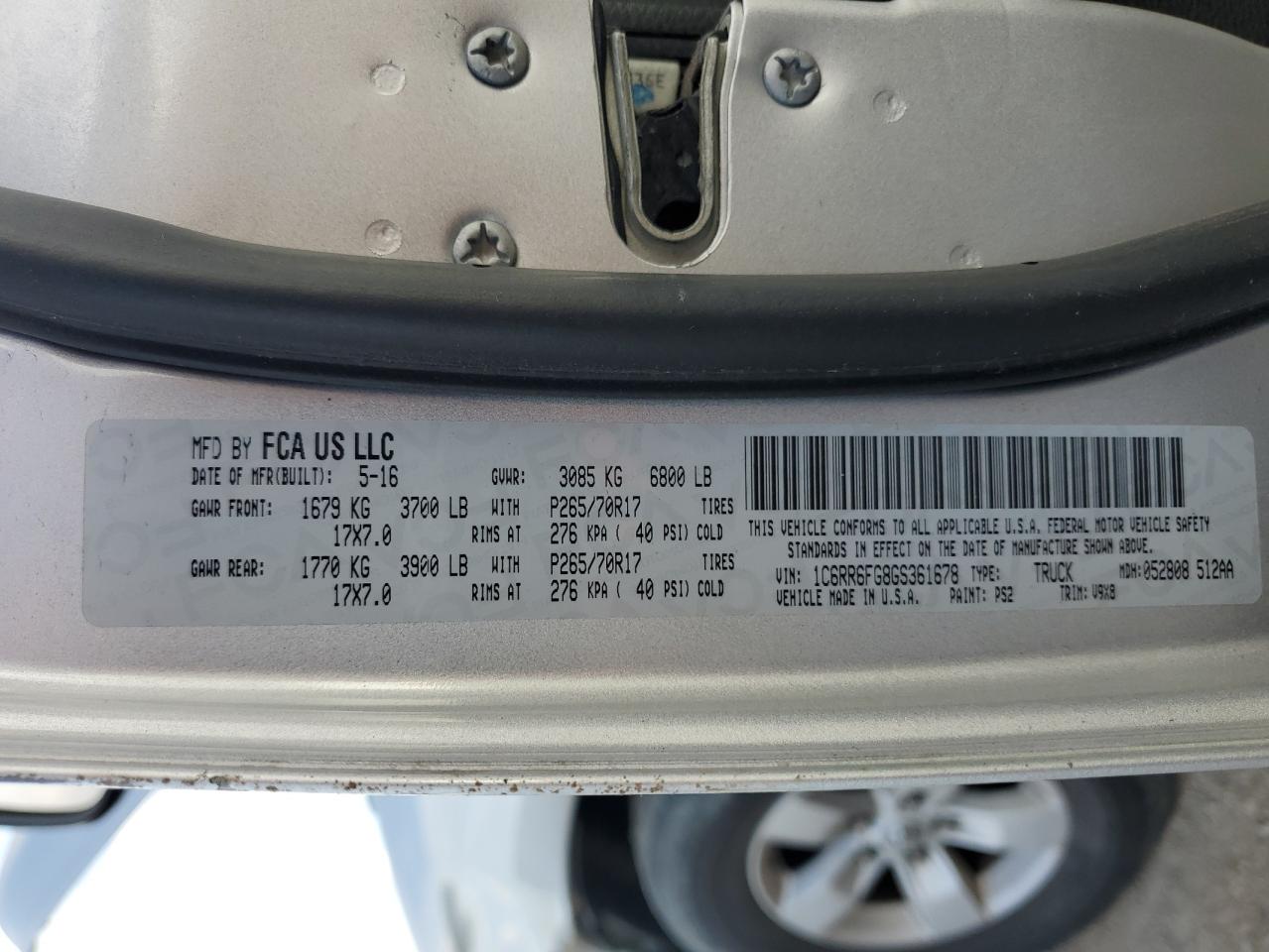 2016 Ram 1500 St VIN: 1C6RR6FG8GS361678 Lot: 84959475