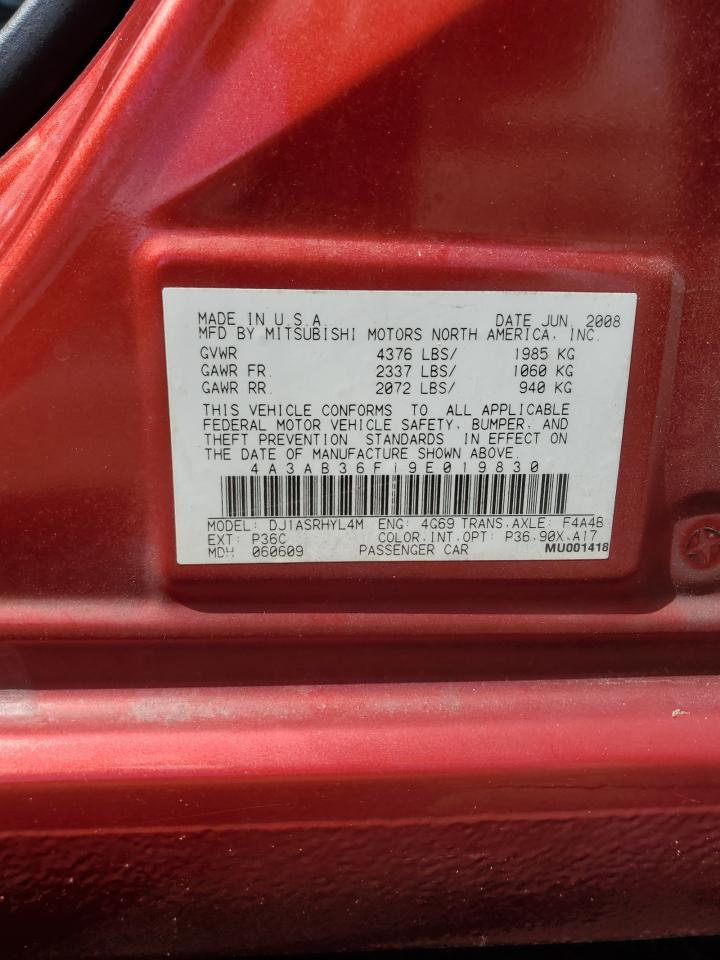 2009 Mitsubishi Galant Es VIN: 4A3AB36F19E019830 Lot: 81183725