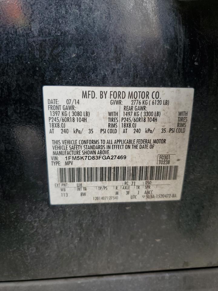 2015 Ford Explorer Xlt VIN: 1FM5K7D83FGA27469 Lot: 86494825