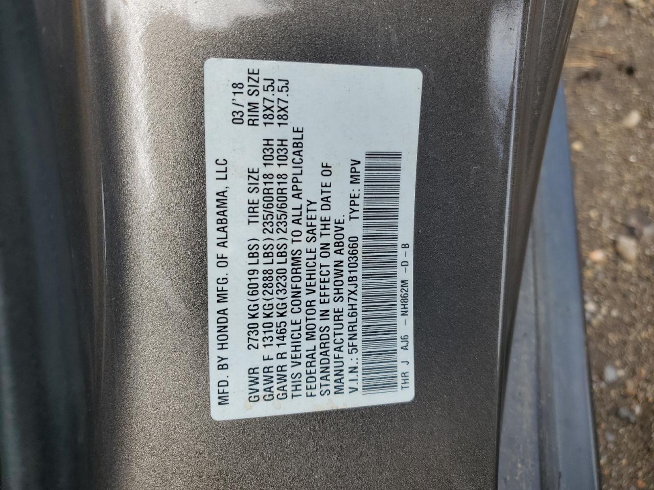 2018 Honda Odyssey Exl VIN: 5FNRL6H7XJB103660 Lot: 85527295