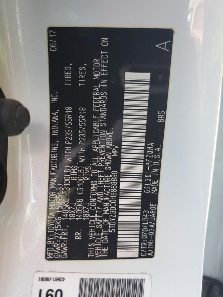 2017 Toyota Sienna Xle VIN: 5TDYZ3DC0HS868880 Lot: 87037605