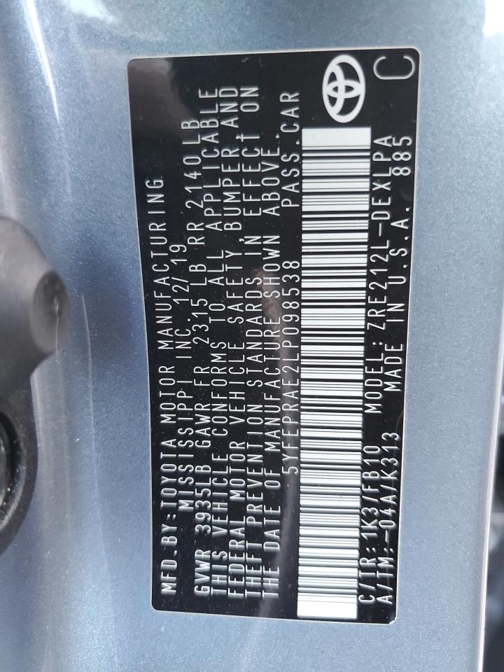 2020 Toyota Corolla Le VIN: 5YFEPRAE2LP098538 Lot: 86534425