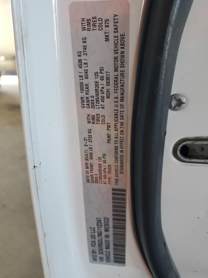 2022 Ram 2500 Big Horn/Lone Star VIN: 3C6UR5DL7NG112247 Lot: 85359805