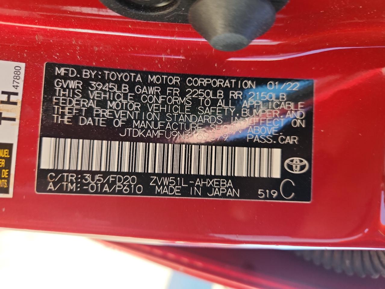 2022 Toyota Prius Night Shade VIN: JTDKAMFU9N3169379 Lot: 87275945