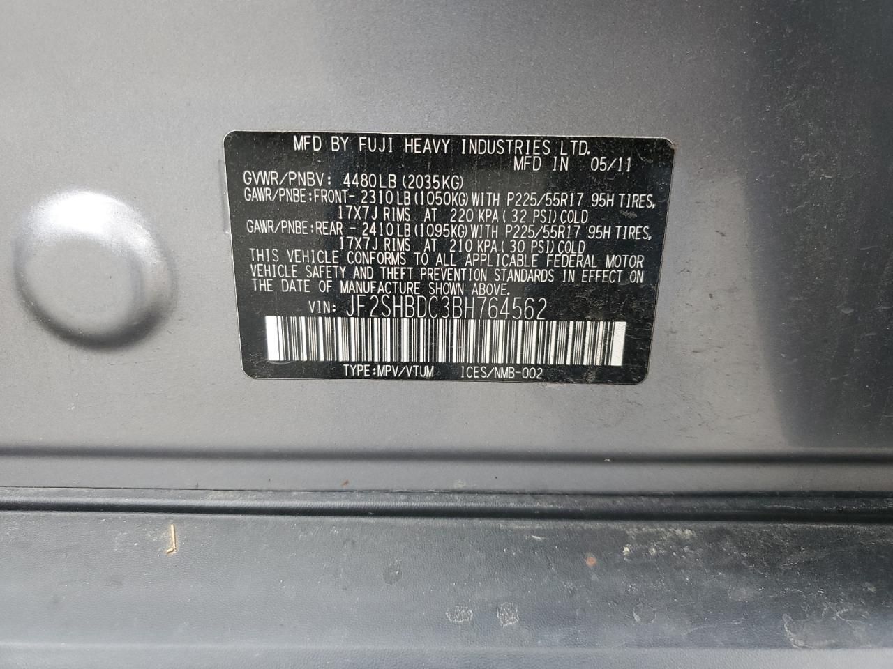 2011 Subaru Forester 2.5X Premium VIN: JF2SHBDC3BH764562 Lot: 86516695