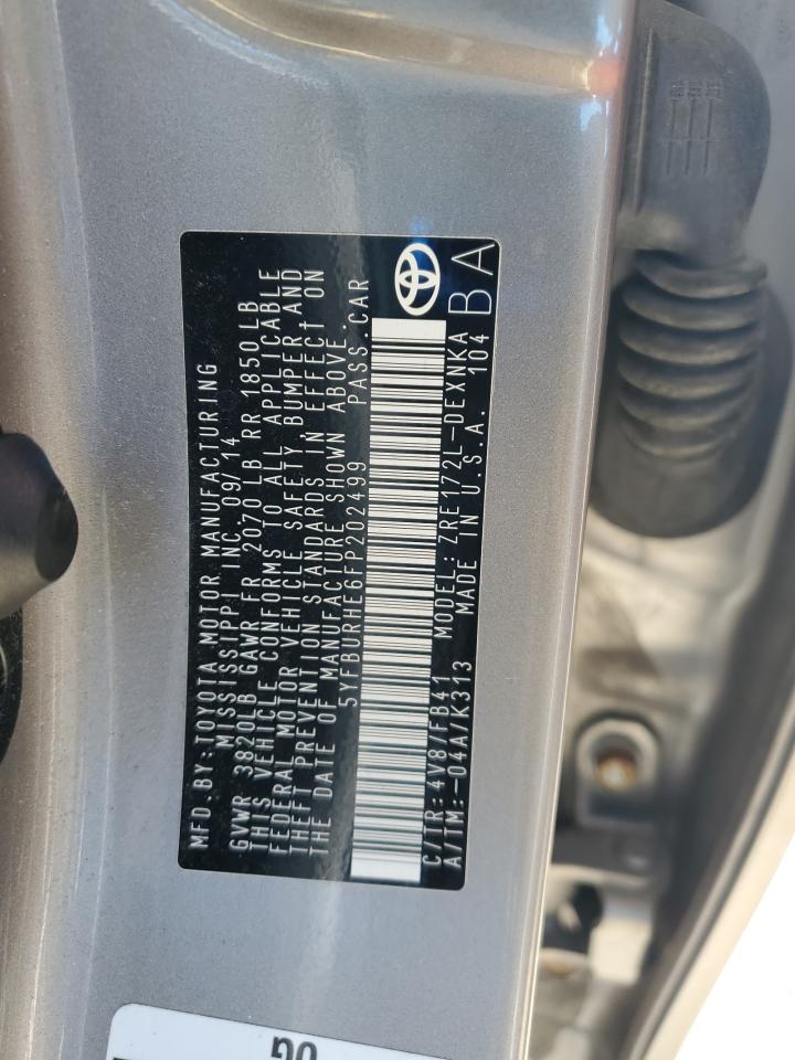 2015 Toyota Corolla L VIN: 5YFBURHE6FP202499 Lot: 82318455